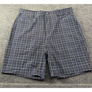 Extracurricular Golf Shorts 34 Blue Flat Front 8" Blue Plaid Grip Waist EUC